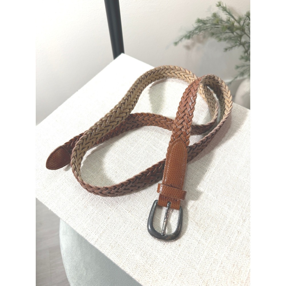 Vintage Braided Leather Belt Cognac Brown Woven Waist Belt Size 36 1344054